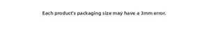 Detail showing measurement notice regarding 3mm packaging size tolerance for floral stickers