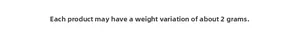 Detail showing weight specification text stating a 2g margin of error for PET stickers