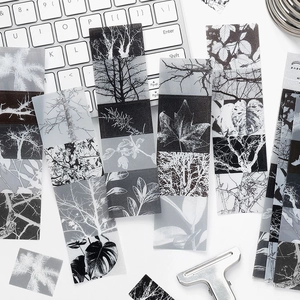 Minimalist black and white botanical silhouette PET stickers for journal decoration