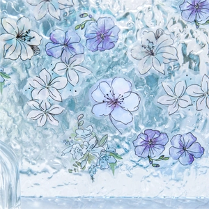 Translucent floral PET stickers in lilac and glacier blue for scrapbooking and DIY decor