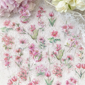 Florale PET-stickers met aquarel tulpen en hortensia's voor scrapbooking en DIY-knutselen