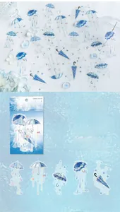 Detailed close-up of PET 3D laser silver umbrella stickers for scrapbook journaling