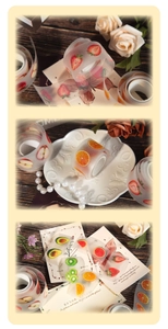 Detail of PET fruit themed scrapbooking tape showing strawberry and orange patterns