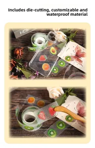 Detailed close-up of fruit themed PET tape with waterproof pre-cut stickers on a phone case