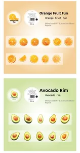 Detail view of fruit themed PET decorative tape featuring orange and avocado motifs