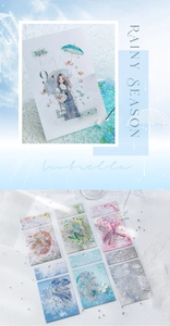 Rainy season theme waterproof PET stickers with umbrellas and girls for DIY journals