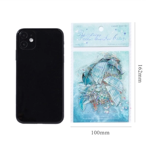 Detailed view of laser PET stickers with size 162mm x 100mm and phone scale reference