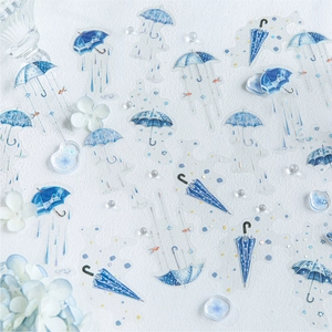 Watercolour rainy season umbrella stickers for scrapbooking and DIY journals, 20 pieces