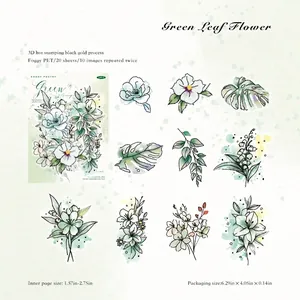 Dreamy floral matte PET stickers with 3D black gold foil for scrapbooking craft