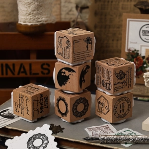 Vintage Holzstempel Set mit Blumen- und Mondmustern für DIY Journaling und Scrapbooking