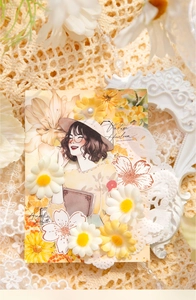 Detail of vintage angel-themed sticker featuring a girl with daisies for DIY journaling