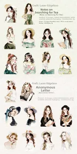 Macro shot of 10-piece laser-cut girl character stickers for DIY scrapbooking and journal art