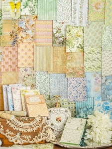 Detail of vintage scrapbooking paper with floral and butterfly patterns for DIY journals