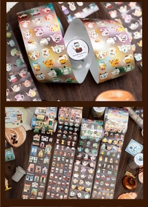 Detailed view of Small Daily Routine decorative tapes featuring watercolor food and building