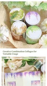 Floral PET tape rolls featuring botanical patterns for creative journal decoration