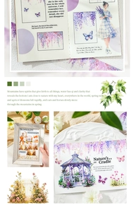 Detail of PET decorative tape featuring nature-themed lavender, butterfly, and pavilion illustrations