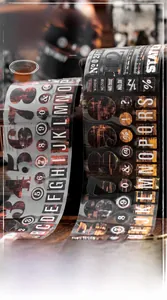 Close-up of vintage industrial decorative tape with black letters and numbers for journaling