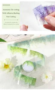 Close-up of Dream of Green Vine PET decorative tape with floral botanical patterns