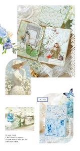 Macro view of vintage floral scrapbooking paper with butterflies for DIY craft journals