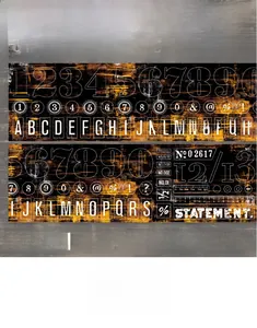Detail of vintage industrial style washi tape with large numbers and rustic metal textures