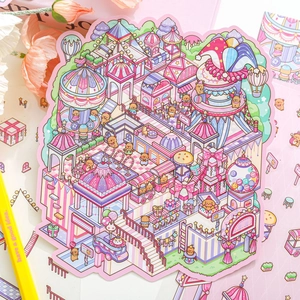 Capybara circus theme stickers featuring carousel and tent for creative journaling decor