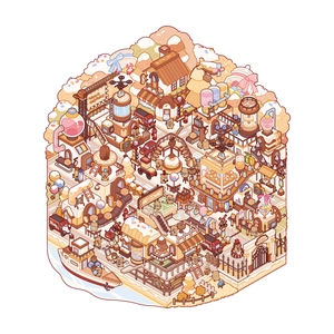 Detailed isometric Capybara candy factory stickers for creative journal decoration