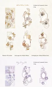 Close-up of PET decorative stickers featuring floral patterns and transparent waterproof texture