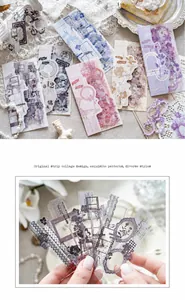 Macro detail of vintage PET decorative stickers with floral and lace patterns