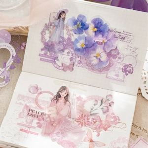 Floral PET stickers featuring girls and butterflies for DIY scrapbook journaling decoration
