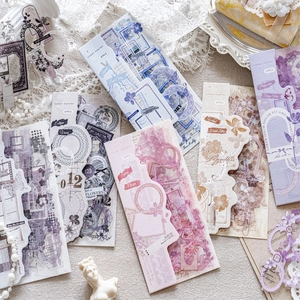 Retro PET stickers with floral and lace designs for DIY scrapbooking and journal decoration