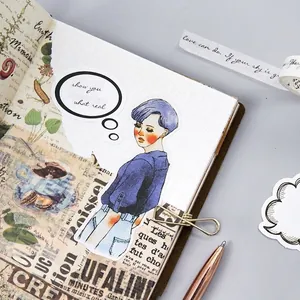 Creatieve zwart-wit tekstballon stickers voor DIY-dagboek met blauwe haarillustraties