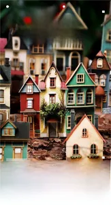 Detail view of retro European architectural scrapbooking cards on a warm wooden background