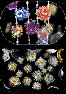 Detailed view of floral PET stickers with sunflowers and roses for DIY scrapbooking
