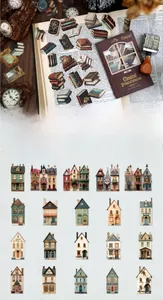 Detailed close-up of 20 vintage architectural cardstock stickers for DIY journaling decor