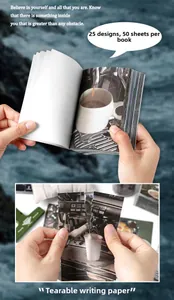 Macro detail of tearable scrapbooking paper with vintage coffee themes and 50 sheets