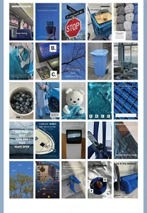 5x5 grid layout of blue and white landscape decorative cards for DIY scrapbooking