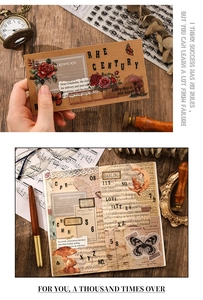 Vista macro di adesivi vintage per scrapbooking con motivi di fiori e farfalle