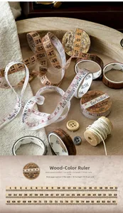 Detail of vintage ruler washi tape with scale pattern for scrapbooking and craft decor