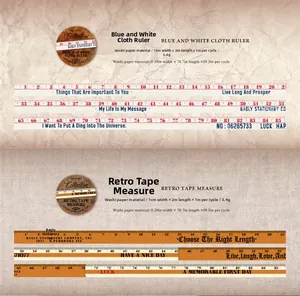 Detail of retro measuring tape style washi tape with scale design and English quotes