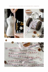 Detail of vintage measuring tape washi tape for scrapbooking and journal decoration