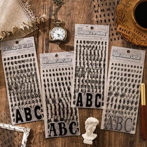 Set di adesivi vintage con lettere e numeri per scrapbooking fai-da-te 6 fogli