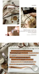 Macro detail of vintage measuring tape washi tape with scale patterns for scrapbooking