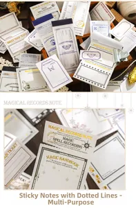 Makro-Detail von Vintage-Papieraufklebern mit Silberprägung und Perforation für Journaling