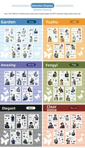 Detailansicht von 6 Arten von Anime-Dekostickern für Bullet Journals im Format 105x148mm