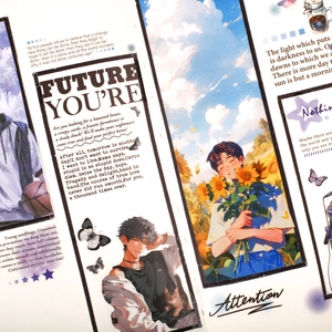 Vintage anime boy stickers with sunflower scenes and motivational quotes for DIY scrapbooking