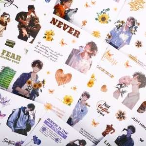 Retro aesthetic boy stickers pack with sunflowers and cats for DIY journaling