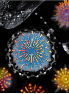 Macro shot of firework pattern sticker with scalloped edges for DIY journal decoration