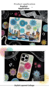 Detail of fireworks stickers with gold stamping on laptop and smartphone covers