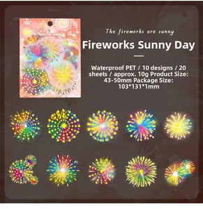 Macro view of waterproof PET firework stickers for DIY journals and scrapbooking
