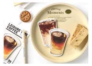 Detailed view of coffee-themed watercolor journaling stickers and lifestyle decorative cards